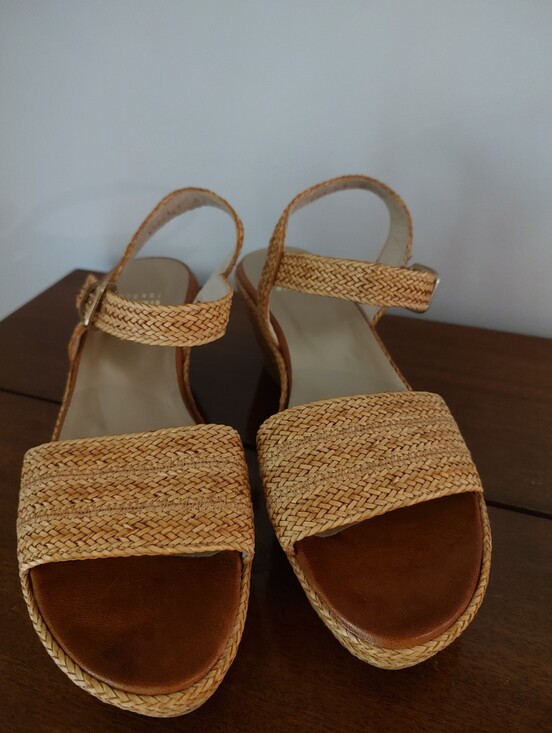 Stuart Weitzman Shoes - Stuart Weitzman Woven Ankle-Strap Wedge Sandals in Natural